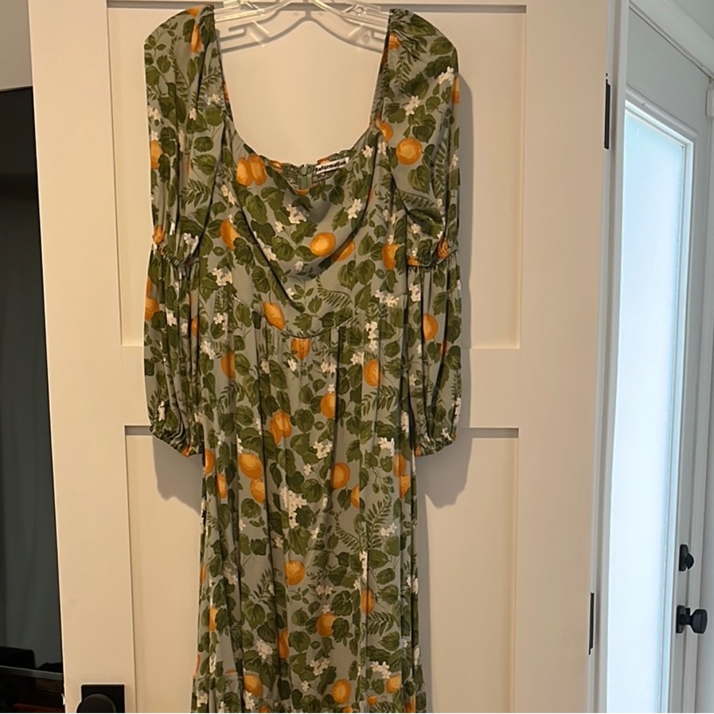 Reformation Green and Orange Long Sleeve Cowl Neck Sundress